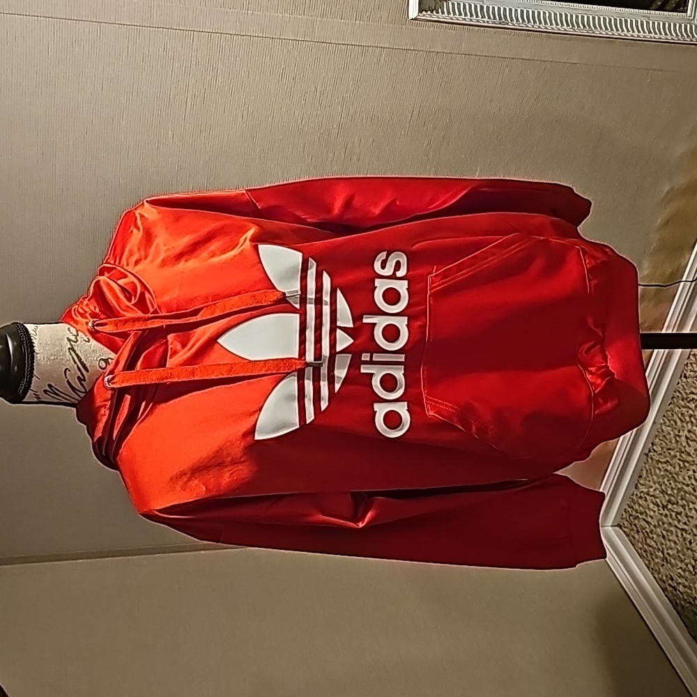Adidas red hoodie...size small....polyester. - Picture 2 of 8
